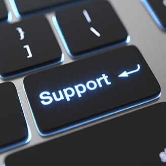 Support text on keyboard button. Online support concept
